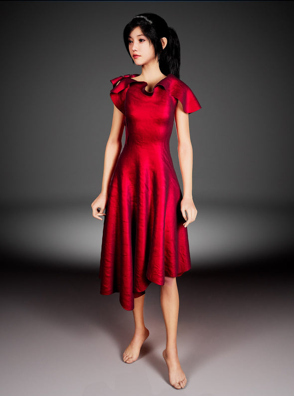 红色丝绸连衣裙*