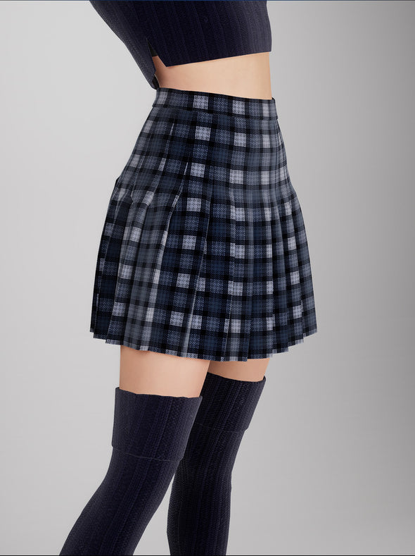 Preppy Pleat Mini Skirt Plaid Blue