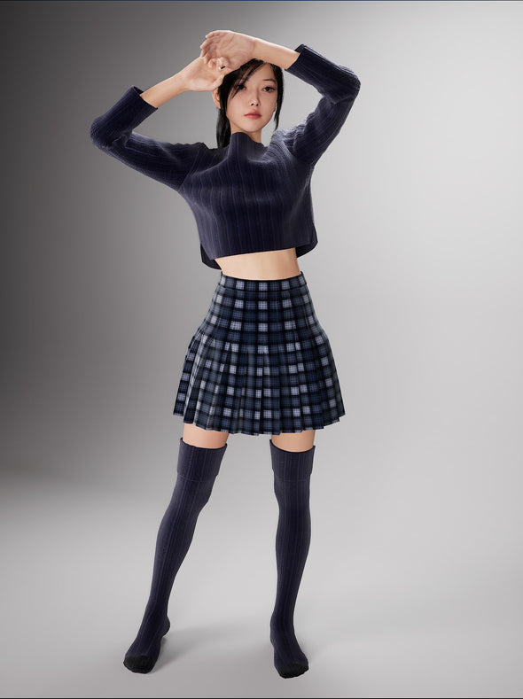 Preppy Pleat Mini Skirt Plaid Blue