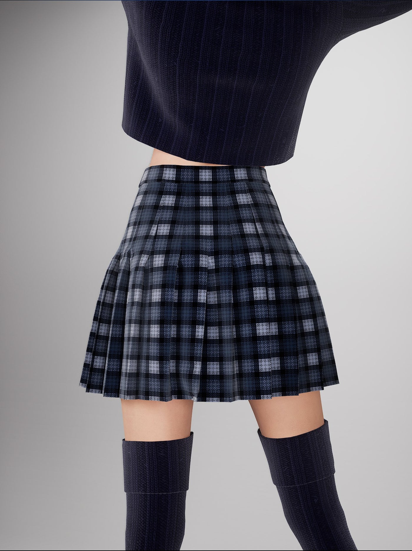 Pleated skirt - Dark blue/Checked - Ladies | H&M IN