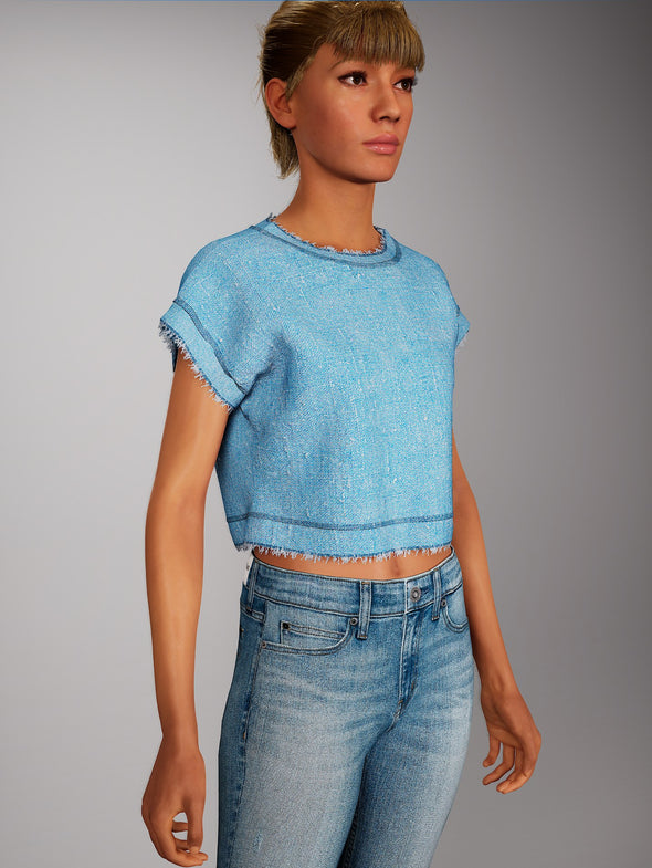 Blue Linen Crop T-Shirt*