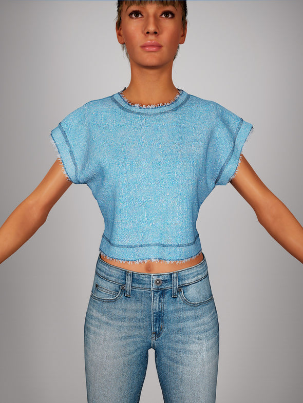 Blue Linen Crop T-Shirt*